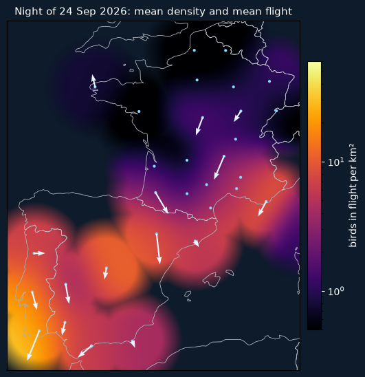 Map of mean bird density on the same night